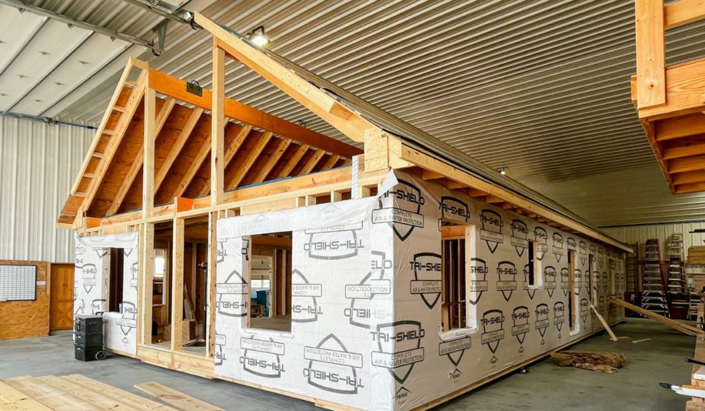 This is a picture of the exterior construction of a Trophy Peak cabin.